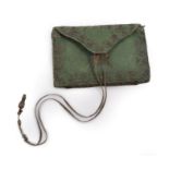18th Century Green Silk Wallet embroidered in silvered threads around the edges, monogrammed with '