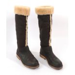 A Pair of Hermes Brown Leather and Sheepskin Lined Boots, both bearing fabric labels to the