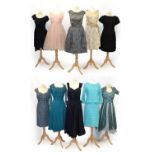 Circa 1950s/60s Full Length Evening Dresses, comprising a pale blue sleeveless Berkertex of