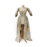 An 18th Century Spitalfields Silk Brocade Open Robe, with elbow length sleeves, three button and tab