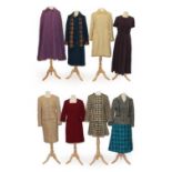 Assorted Circa 1960s and Later Ladies' Wool Suits, Cape, Jackets comprising a purple wool long cape,