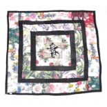 Circa 1940s Patchwork, worked in black frames with a central diamond medallion incorporating
