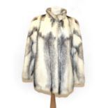 A Grey and White Cross Mink Fur Jacket, with Nehru style collar, slit pockets, the grey lining