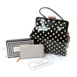 Lulu Guinness Patent Medium Eva Handbag, oversized bag in black and white spots, with her