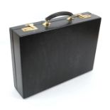 W & H Gidden Saddlers London Black Leather Briefcase, with gilt metal hardware, hinged with green