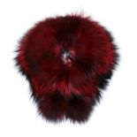 Dyed Red and Black Fox Hat Band with double pom poms