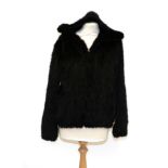 Black Knitted Female Mink Jacket, with elasticated hem, zip fastening and hood. As new.