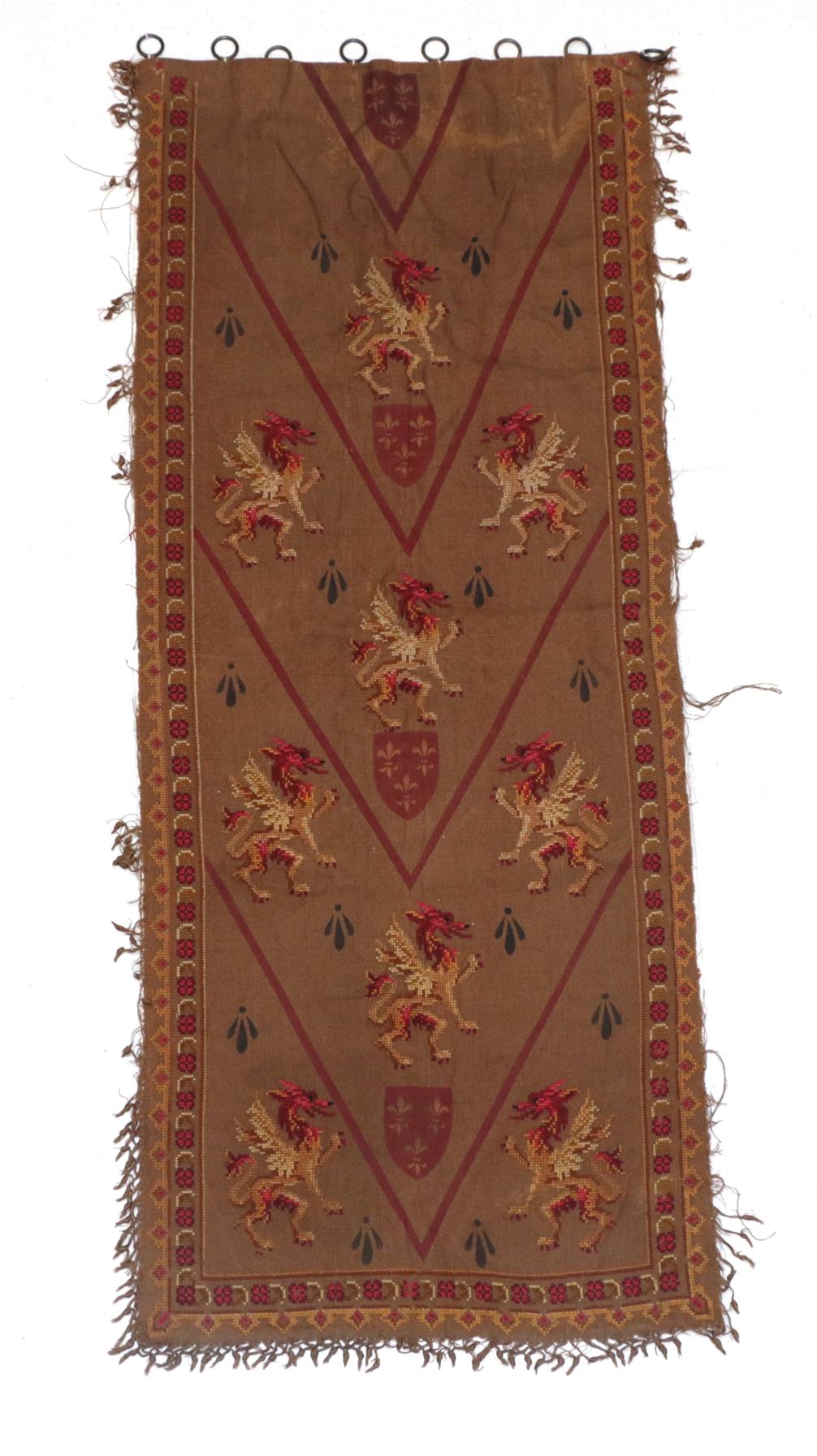 Possibly French 19th Century Armorial Wall Hanging, with printed and woven wool decoration worked on