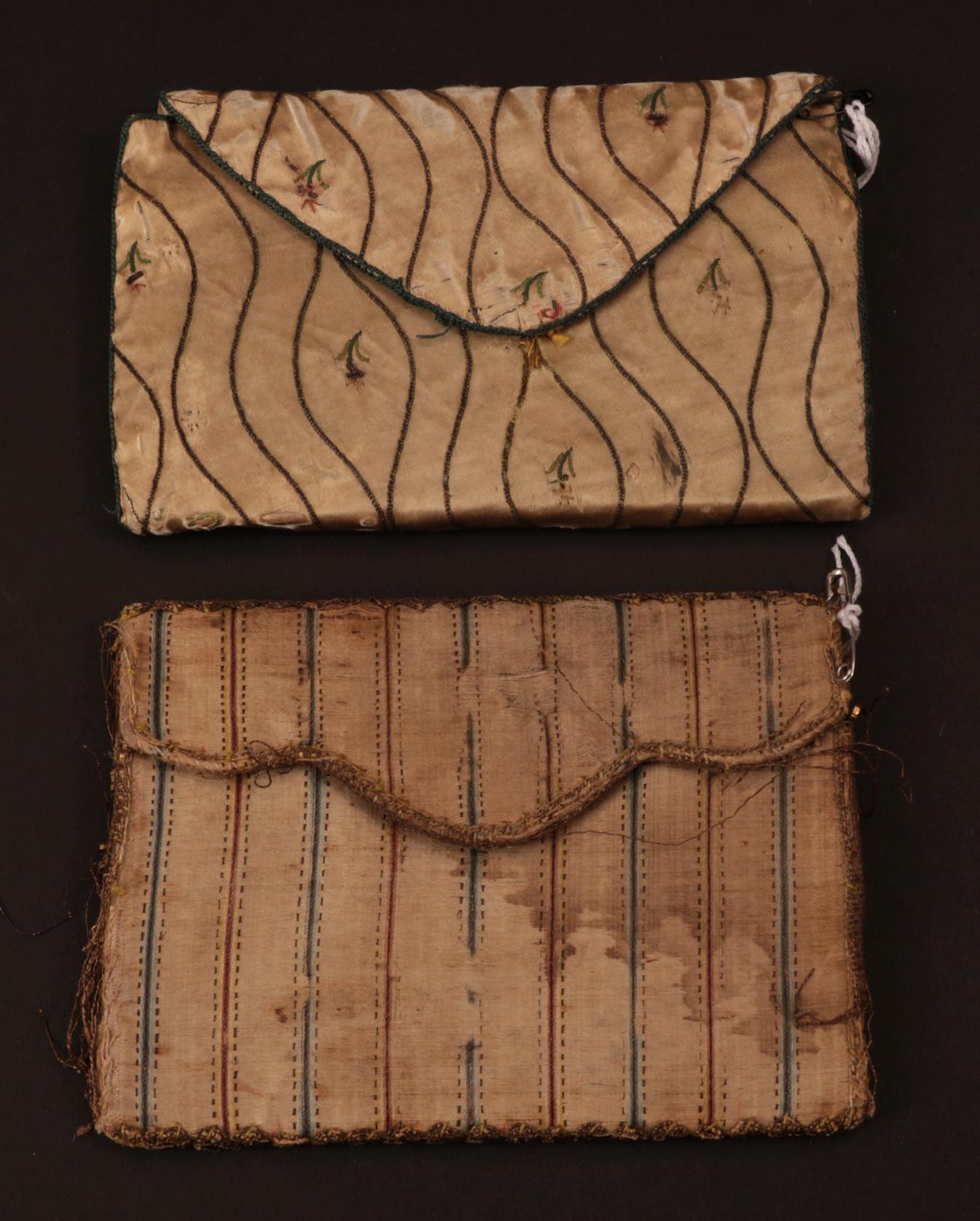 18th Century Cream Silk Wallet/Pocket Book, woven with sinuous gilt threads to the outside and small