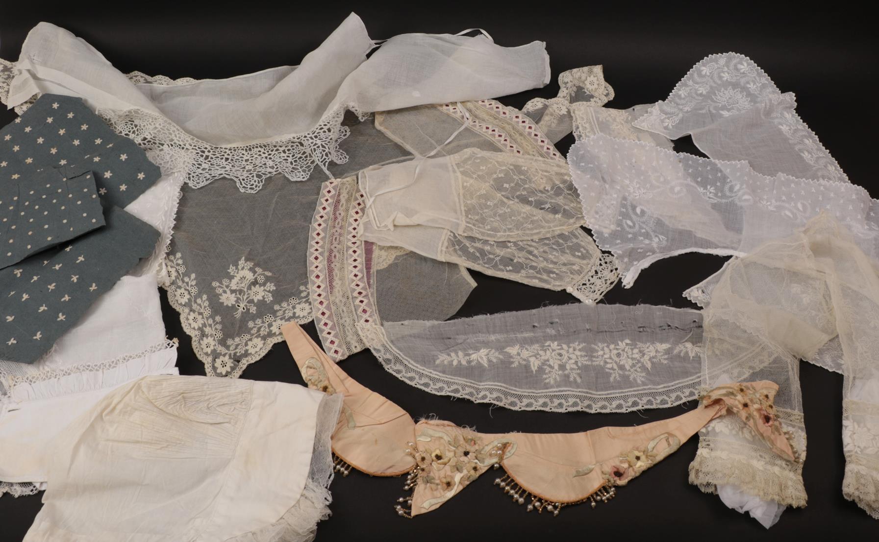 Assorted 19th Century and Later Costume Accessories and Embroideries, including a white cotton
