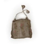 18th Century Pineapple Fibre Knitted Workbag decorated with floral sprays to the front and back in
