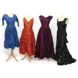 Circa 1930s/40s Evening Wear, comprising a black full length silk taffeta sleeveless dress, with