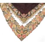 Mid 18th Century German Fichu of brown silk embroidered with silk and metal threads in a floral