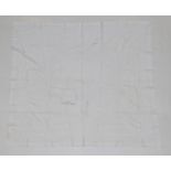 Large Early 20th Century White Linen Table Cloth, with drawn thread work, lace inserts and