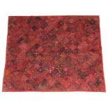 Decorative Indian Wall Hanging, worked in squares, embroidered with floral motifs, inset with
