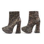 Vivienne Westwood Leopard Print Platform Boots, with pink leather lining, pointed toes, zip