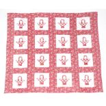 Late 19th Century Red and White Reversible Basket Quilt, made in blocks with pieced baskets in