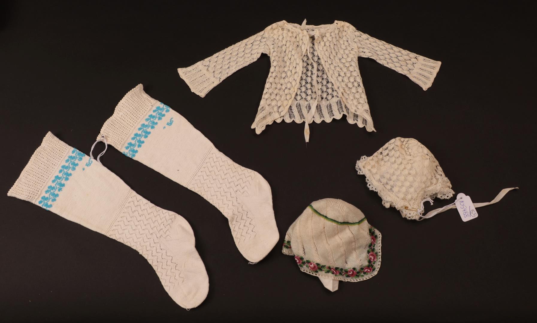 Early 19th Century Fine Knitted Baby Jacket and Bonnet, comprising a long sleeved jacket with