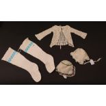 Early 19th Century Fine Knitted Baby Jacket and Bonnet, comprising a long sleeved jacket with