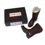 Pair of Hunter Lady Brown Leather Blencathra Boots, with double leather buckle, fur lining, with