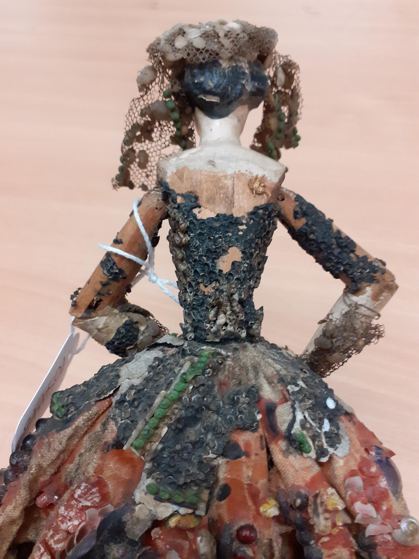 19th Century Carved Polychrome Doll, with jointed bent arms, wooden torso and lower legs, black - Image 12 of 16