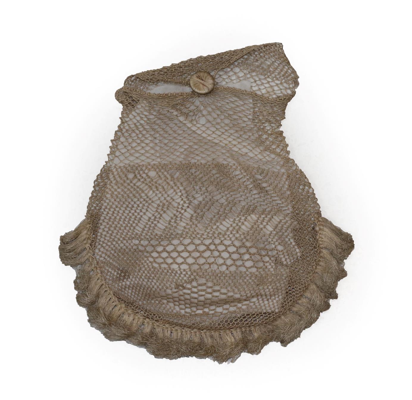 An Early 19th Century Coconut Fibre Reticule, of bellied shape with flap closure with button and