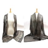 Early 20th Century Black Assuit Shawl, with geometric decoration, 78cm by 220cm; Another of