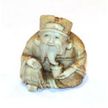 Japanese ivory netsuke, seated Daikoku, 4cm high . Weight 28g