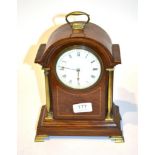 An Edwardian mahogany inlaid mantel timepiece, 27cm high . Significant crack to upper moulding