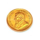 South Africa, 1974 Krugerrand. 1 oz. fine gold (.999). Obv: Bust of Paul Kruger left. Rev: