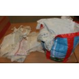 A good collection of lace, crochet, embroidered table linens and textiles, etc (one bag)