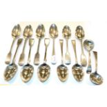 A collection of George III and later flatware, including: eight various Fiddle pattern table-spoons;