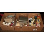 Assorted books, boxed cars, prints, Royal commemorative wares, ephemera, etc (three boxes)