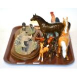 Beswick horses and foals including a Prancing Arab, palomino gloss together with a Beswick fox,