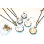 Two lady's silver fob watches silver open faced Thos Russle & Son pocket watches and two other ladys