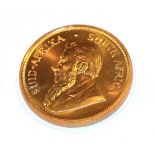 South Africa, 1974 Krugerrand. 1 oz. fine gold (.999). Obv: Bust of Paul Kruger left. Rev: