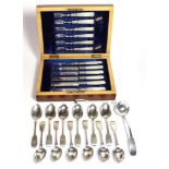 A collection of assorted silver flatware, comprising twelve Victorian silver teaspoons, six