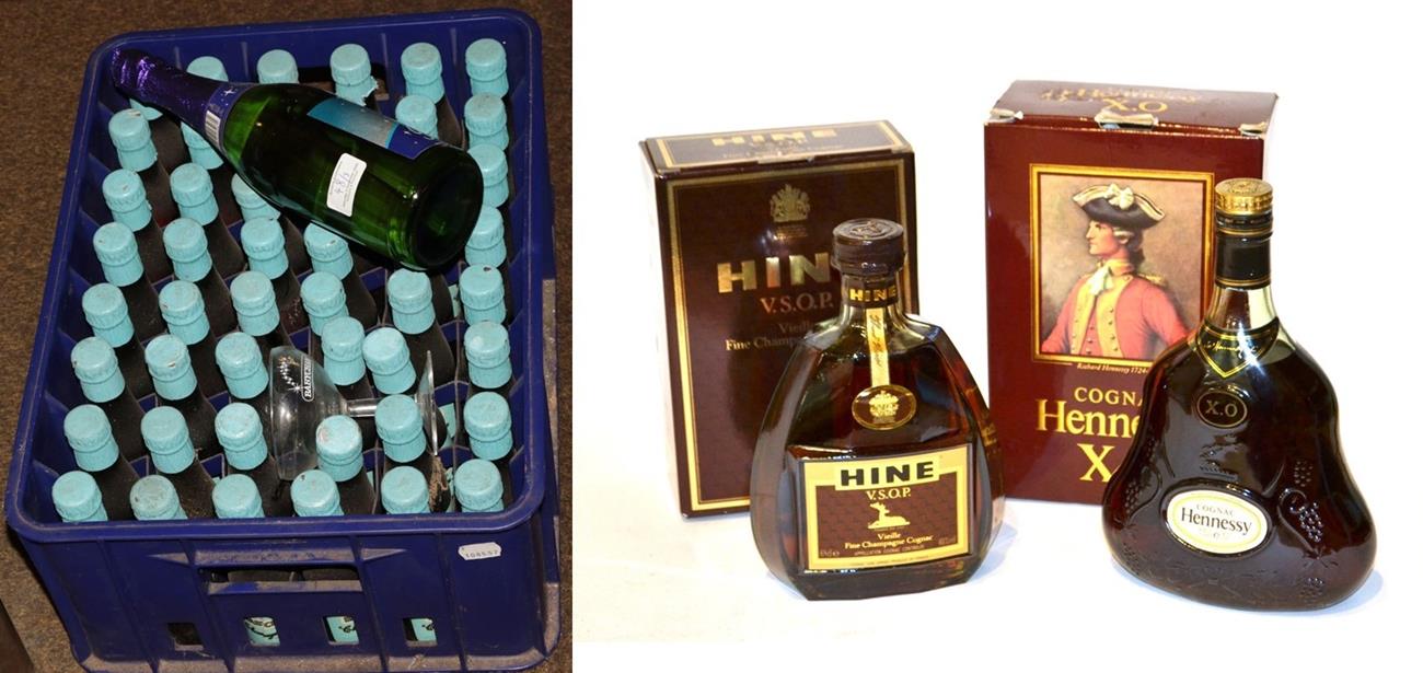 Cognac X.O Hennessy and Hine V.S.O.P Vieille fine champagne Cognac, together with a crate of