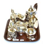 A collection of assorted silver including a sauce boat, a George III cream-jug, a part-fluted