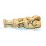 Japanese ivory netsuke, figure with fish, 7cm high . Weight 28g
