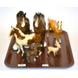 Beswick Horses comprising Appaloosa, Arab, two Shires, a Shetland Foal and a Fawn (6)