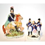 Two Staffordshire figure groups ''Louis Napoleon'' and ''Death of Nelson'', 33cm and 21cm high. .