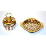 A Royal Crown Derby Imari bottle vase, 11cm high and a bonbon dish, 13.5cm diameter . Very minor