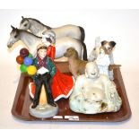 Beswick grey matte horses including connoisseur model of an Arab, Royal Doulton figures 'The Balloon