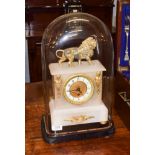 A 19th century alabaster and gilt metal mounted mantel clock, single frame movement, under glass