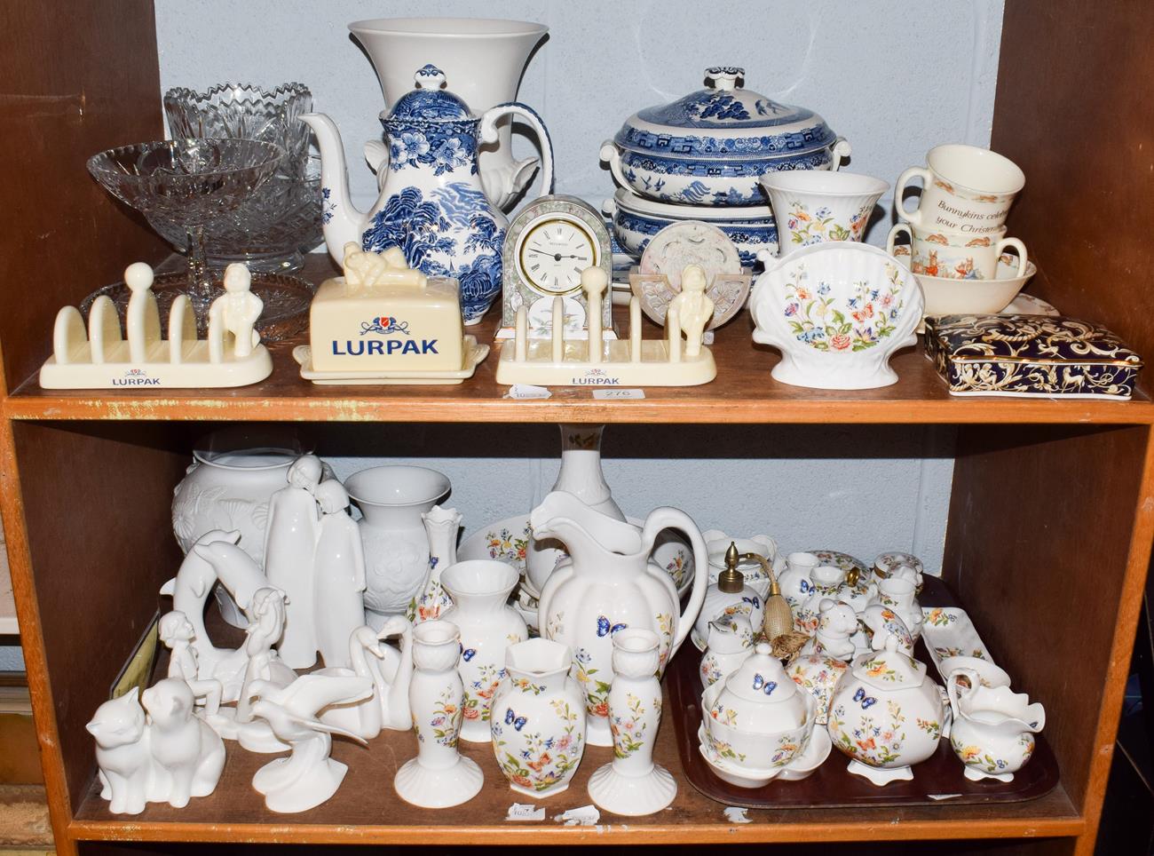 A quantity of Aynsley cottage garden, Royal Doulton image figures, Kaiser, cut glass, etc (two