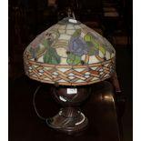 A Tiffany style table lamp, 49cm high . Baluster vase: all over wear to enamels, scratches, firing