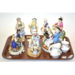 A pair of 19th century Stevenson & Hancock porcelain figures, a pair of German porcelain figures,