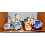 Six Royal Doulton china figures including Sweet and Twenty HN1589, Maling vase, Wedgwood, etc (one