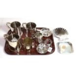 A collection of assorted silver and silver plate, the silver including a square dish, 9,5cm